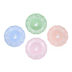 NEW! Set Of 4 Easter Bunny Rabbit Melamine 7" Multicolor Plates